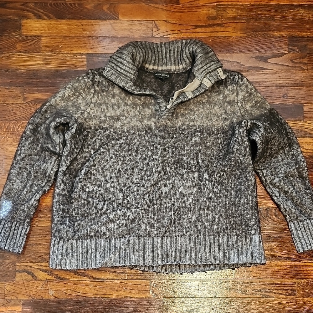 Banana Republic Heavyweight Men's Textured Wool Yak Hair Gray Zip-Up Sweater XXL